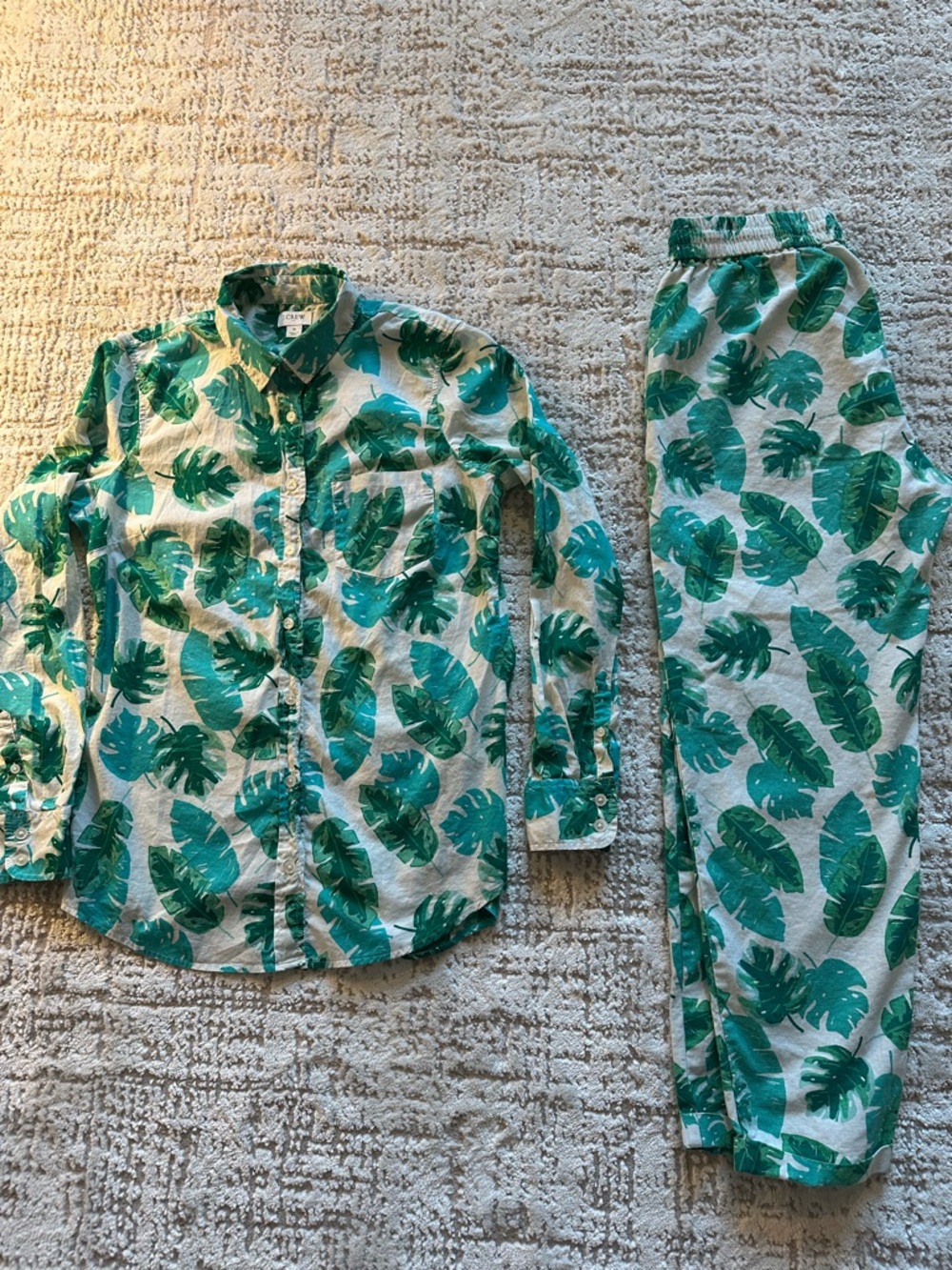 J.Crew Monstera Leaf Matching Set Shirt Small Pants 4 Linen Cotton Resort